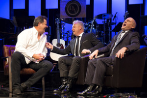 Vince Gill chats with Dailey & Vincent on set in Franklin, Tennessee. (Photo: Dusty Draper)