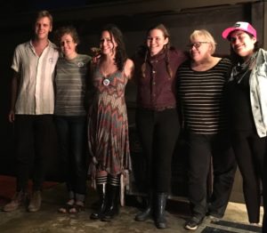 2017 Grassy Hill New Folk Winners (l.-r.) are Chris Moyse, Rachael Kilgour, Mia Rose Lynne, Letitia VanSant, Ingrid Graudins, and Winona Wilde. (iPhone Photo: Michael Kornfeld)