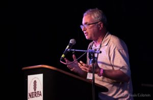 AcousticMusicScene.com's Michael Kornfeld speaks during the 2017 NERFA Conference in Stamford, CT. (Photo: Neale Eckstein)
