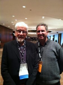 Robin Morton (l.) with Michael Kornfeld during the 2013 APAP Conference in New York City (Photo: John Chicherio)